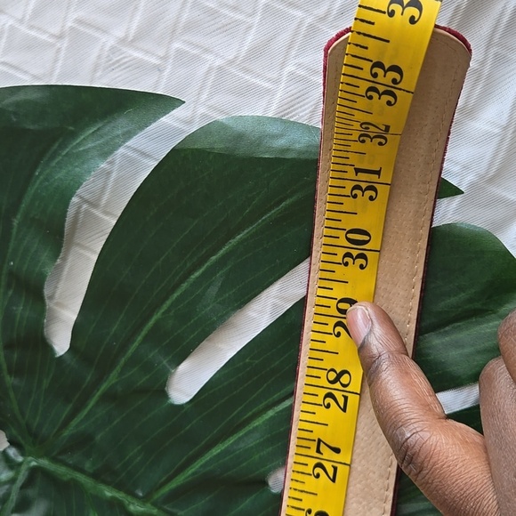 Chico's Elegant Burgundy Velvet Belt with Black Gemstone Buckle Embellishment - Picture 8 of 8